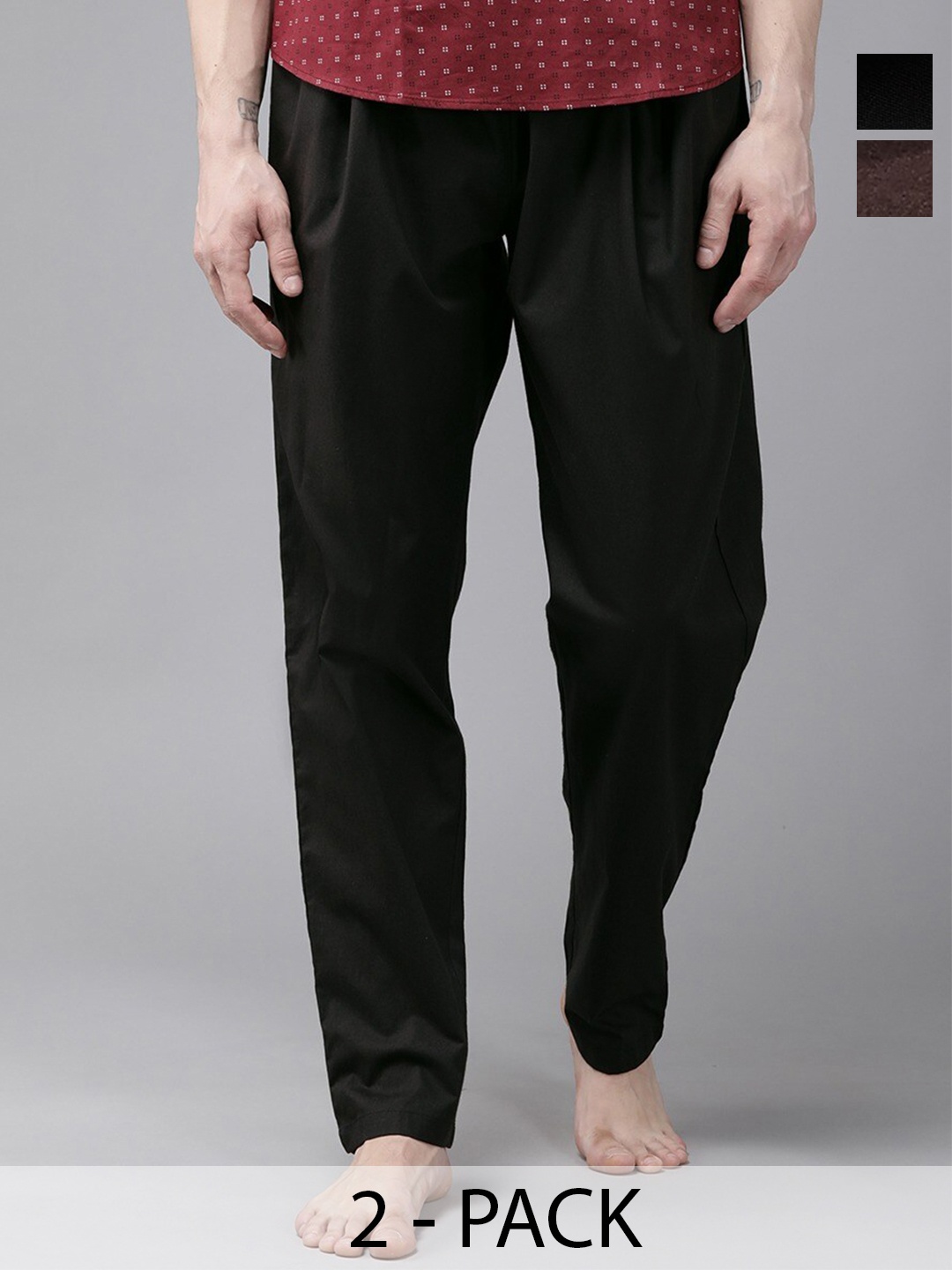 

See Designs Men Pack Of 2 Pure Cotton Pyjamas, Black