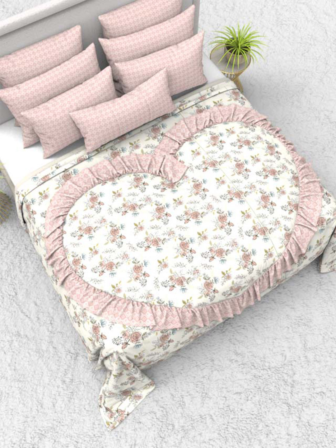 

THE WHITE MOSS Pink & White 3 Pieces AC Room 150 GSM Double Bed Comforter