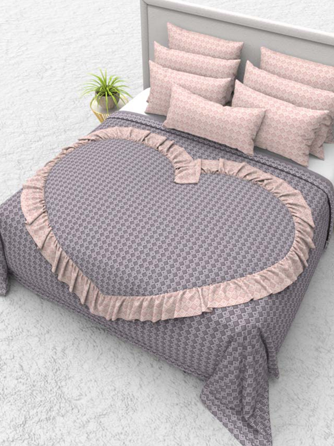 

THE WHITE MOSS Grey & Pink 3 Pieces AC Room 150 GSM Double Bed Comforter