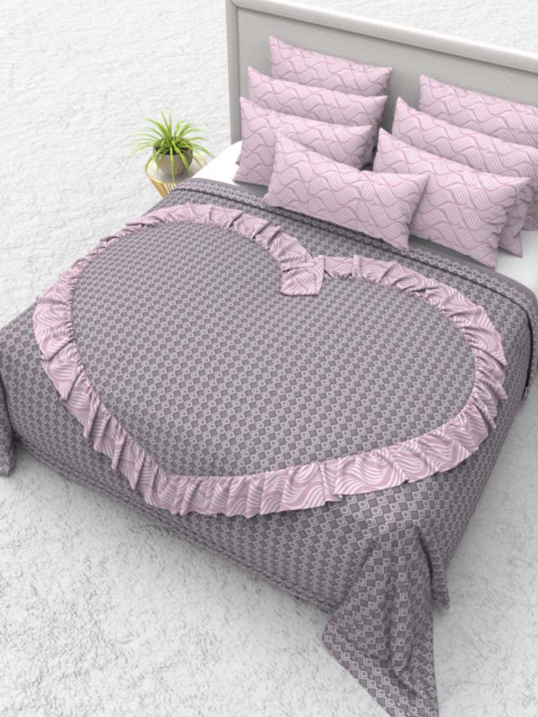 

THE WHITE MOSS Grey & Pink 3 Pieces AC Room 150 GSM Double Bed Comforter
