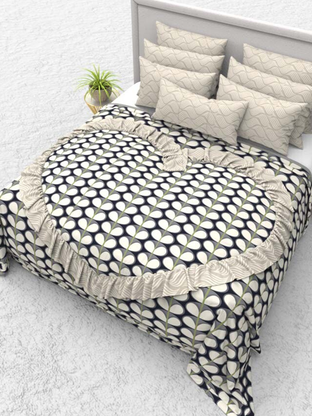 

THE WHITE MOSS White & Blue 3 Pieces AC Room 150 GSM Double Bed Comforter