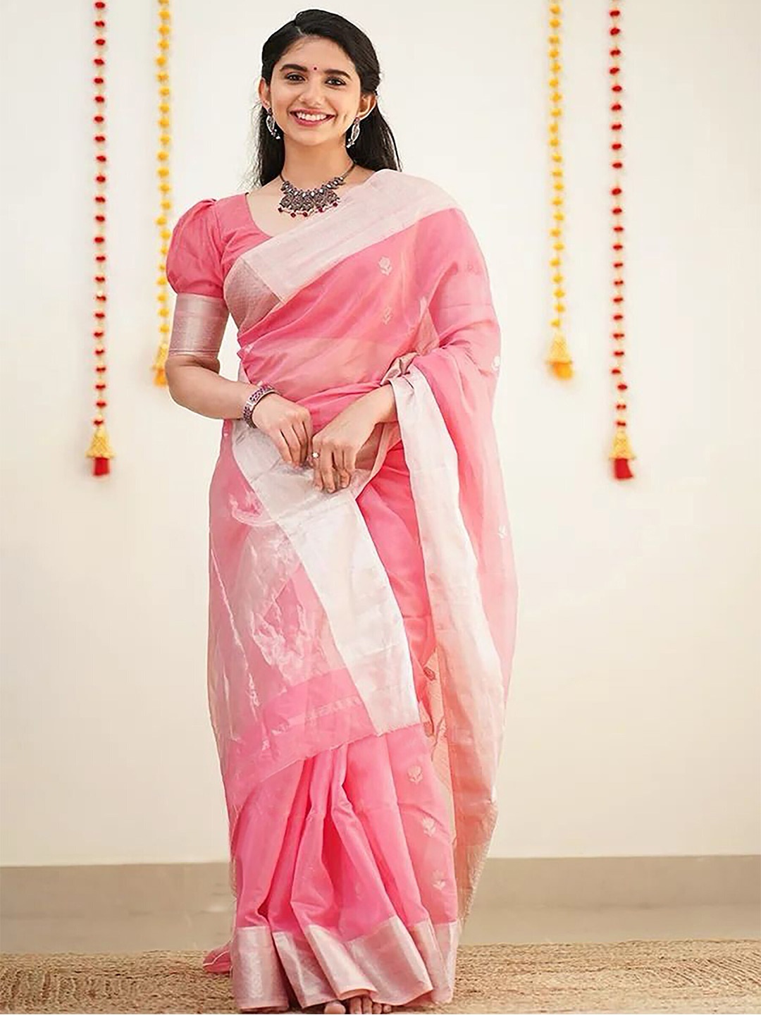 

KALINI Woven Design Zari Banarasi Saree, Pink