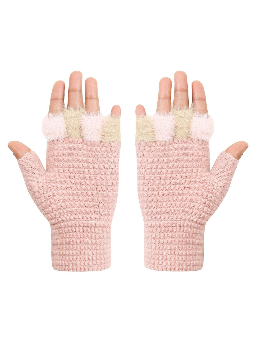 

FabSeasons Kids Acrylic Wool Winter Fingerless Gloves, Peach