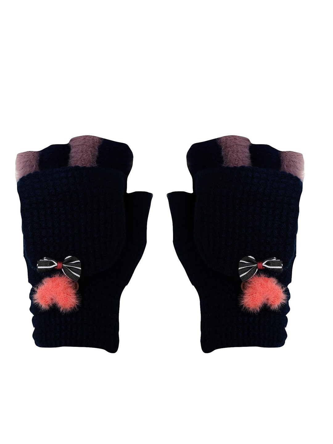 

FabSeasons Kids Fingerless Winter Gloves, Navy blue