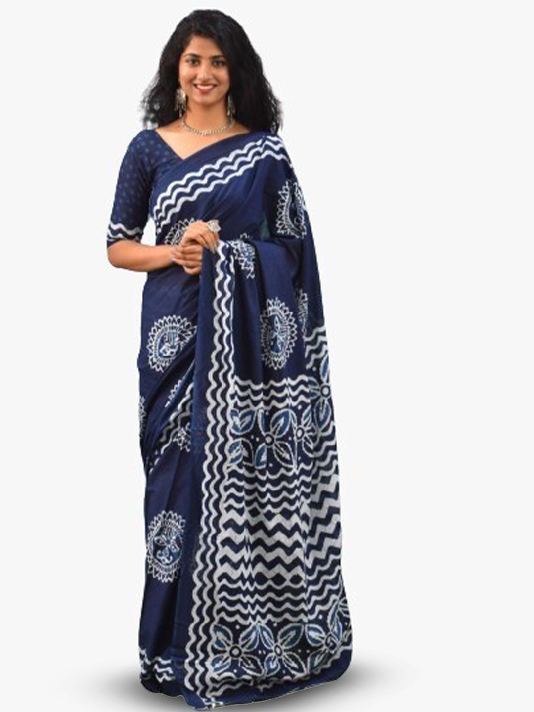 

KIAARON Ethnic Motifs Pure Cotton Ikat Saree, Blue