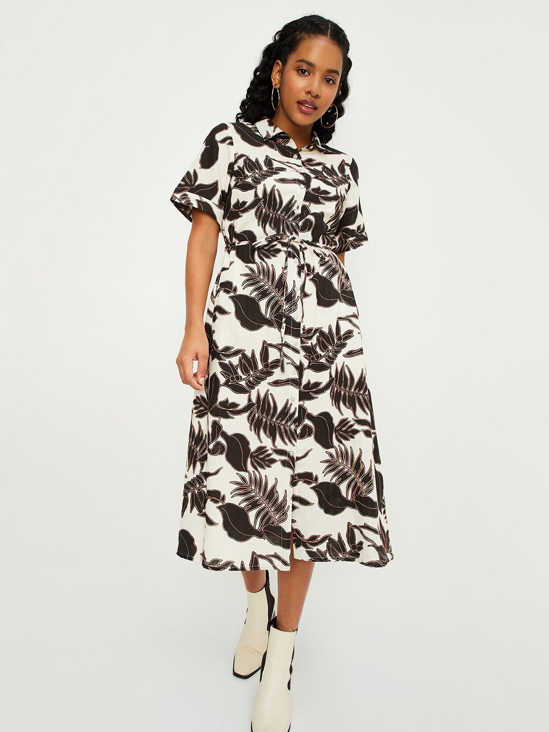 

max Abstract Printed Shirt Midi Dress, Off white