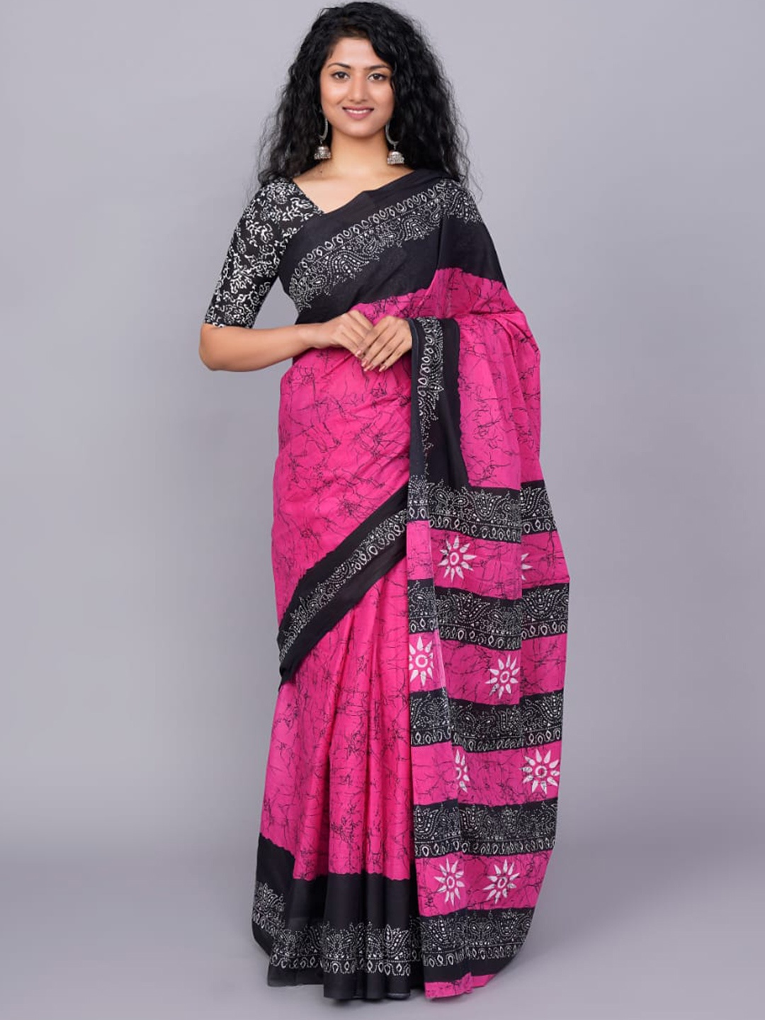 

KIAARON Ethnic Motifs Pure Cotton Ikat Saree, Pink