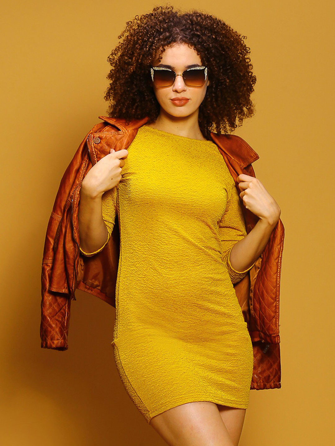 

Sera Self Design Bodycon Mini Dress, Yellow