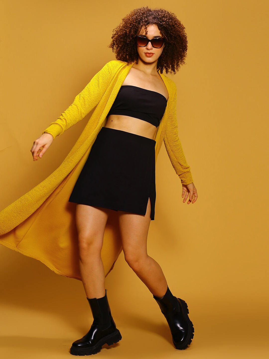 

Sera Self Design Longline Shrug, Yellow