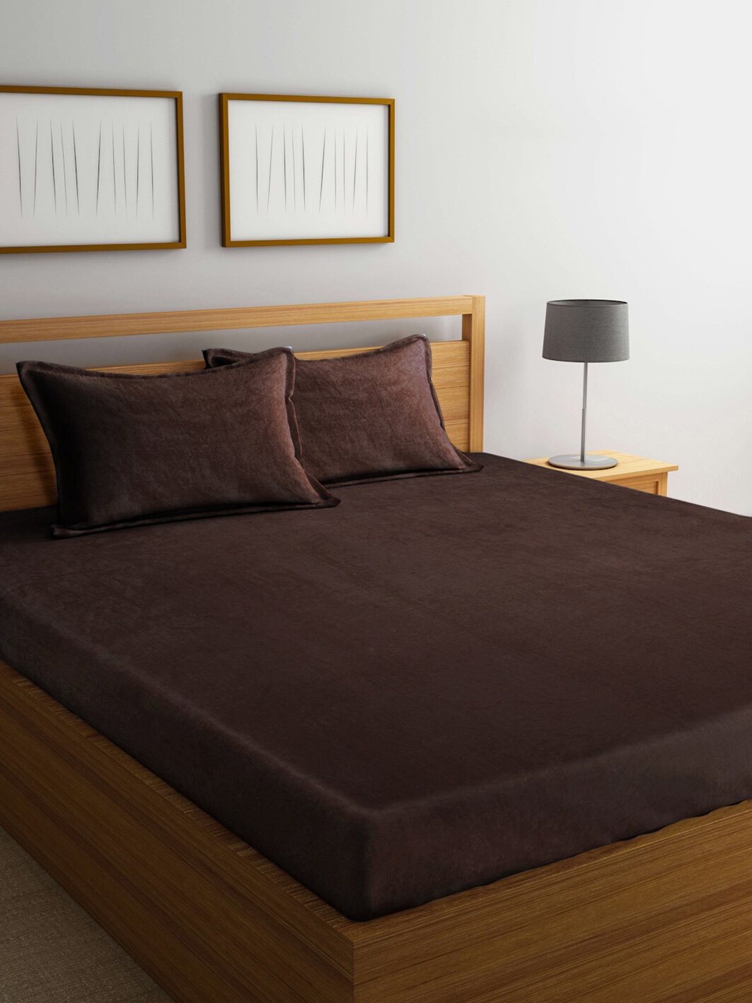 

FABINALIV Brown Solid 300 TC Woollen King Size Bedsheet with 2 Pillow Covers, Coffee brown