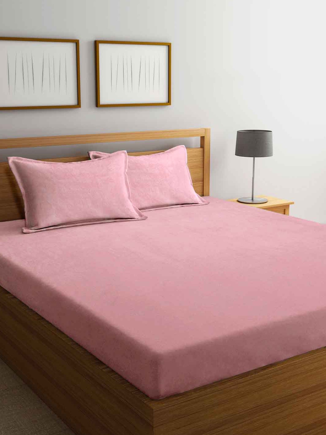 

FABINALIV Pink Solid 300 TC Woollen King Size Bedsheet with 2 Pillow Covers