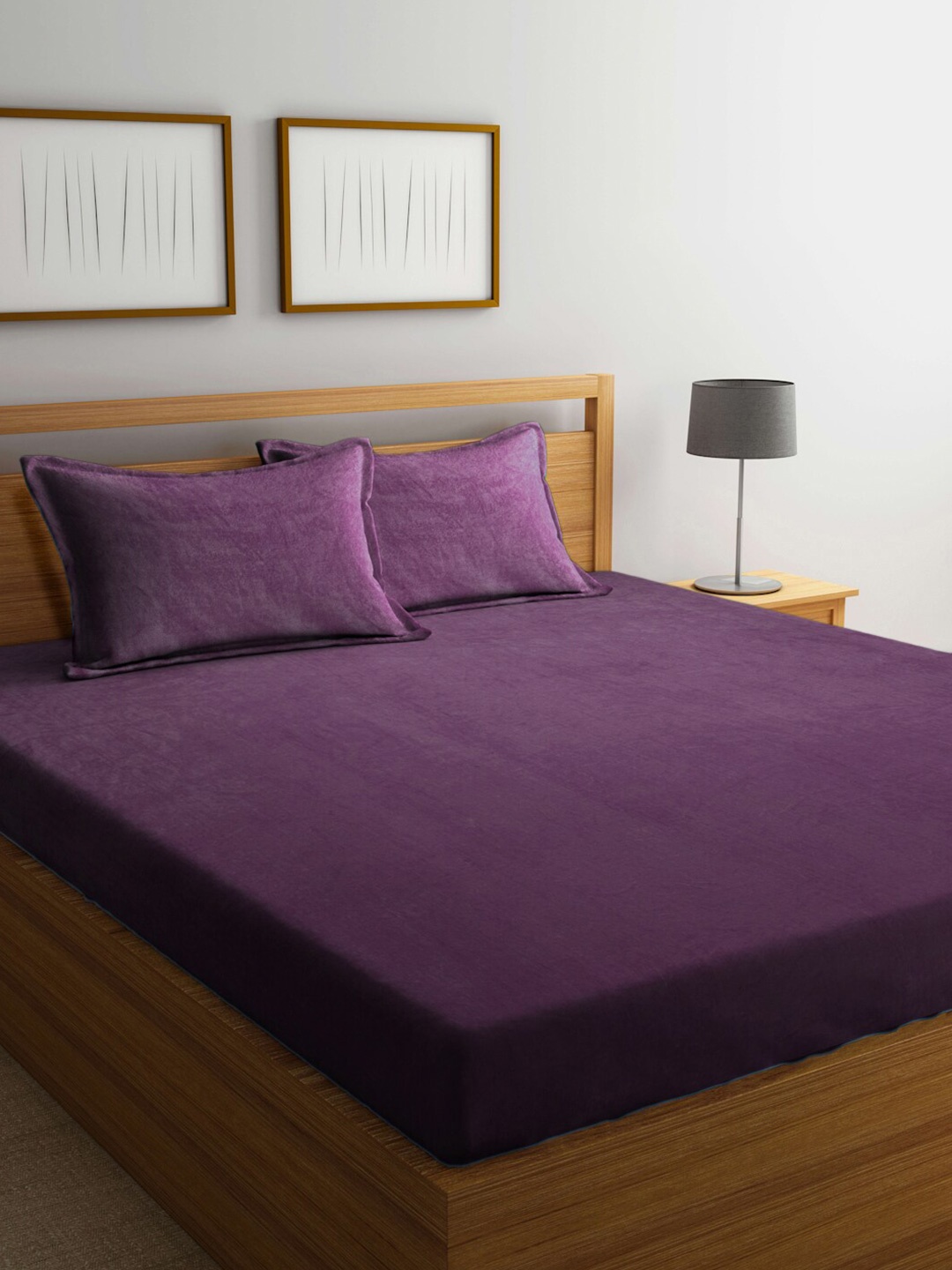 

FABINALIV Purple Solid 300 TC Woollen King Size Bedsheet with 2 Pillow Covers