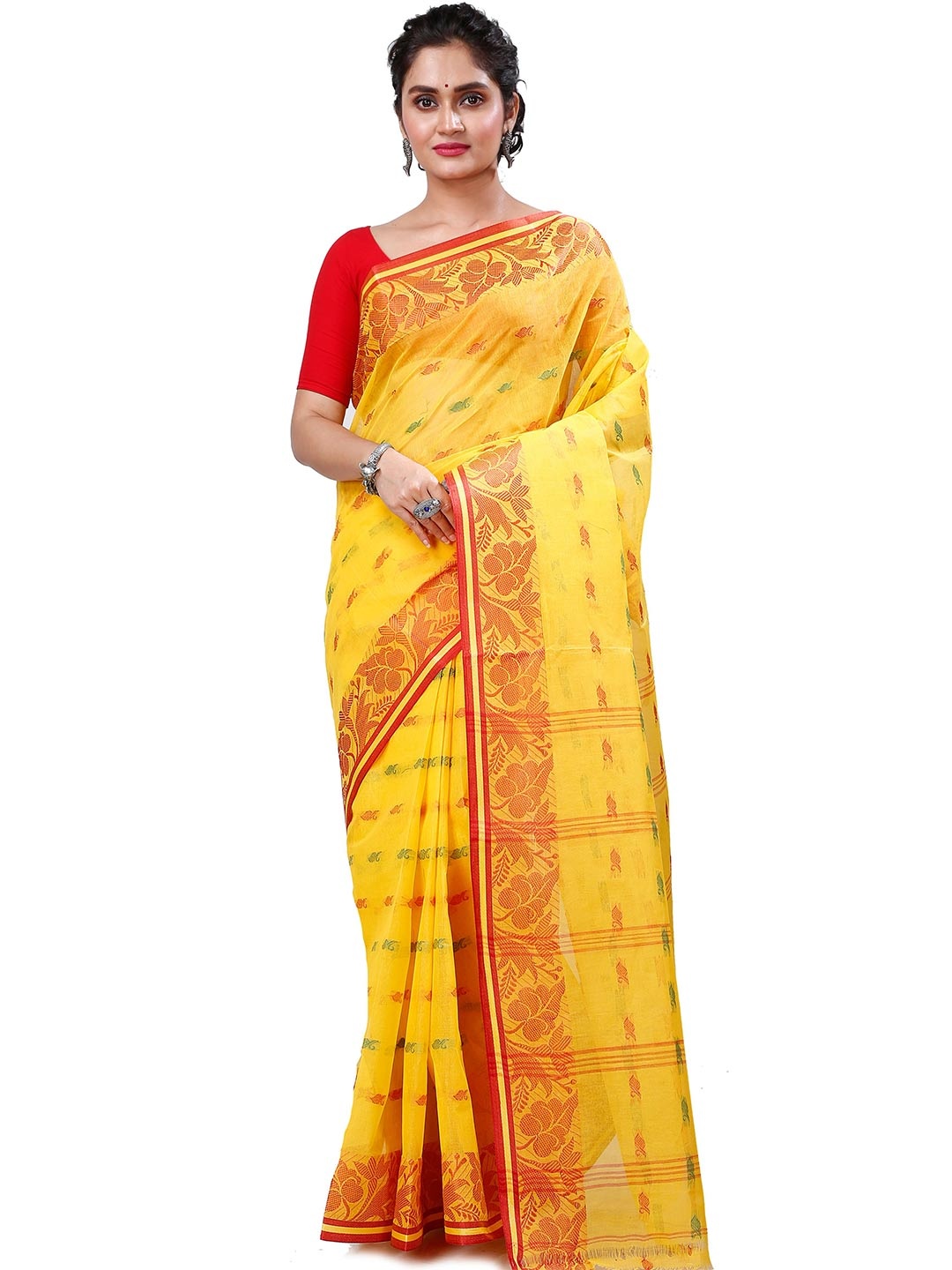 

DipDiya Ethnic Pure Cotton Taant Saree, Yellow