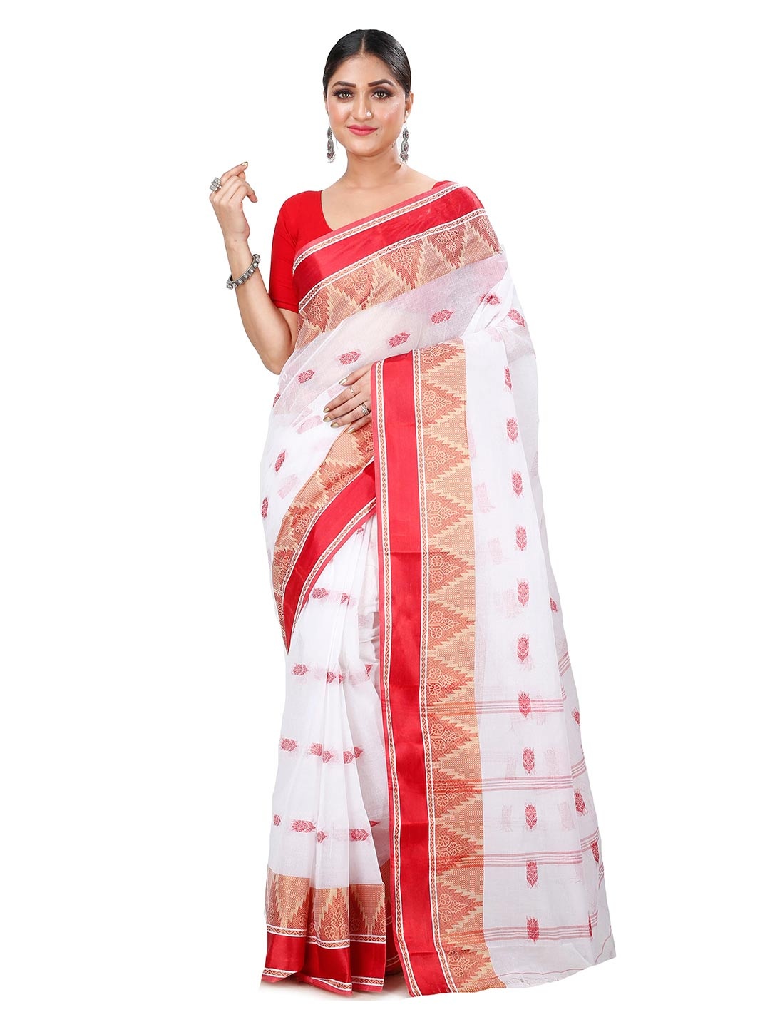 

DipDiya Ethnic Pure Cotton Taant Saree, White