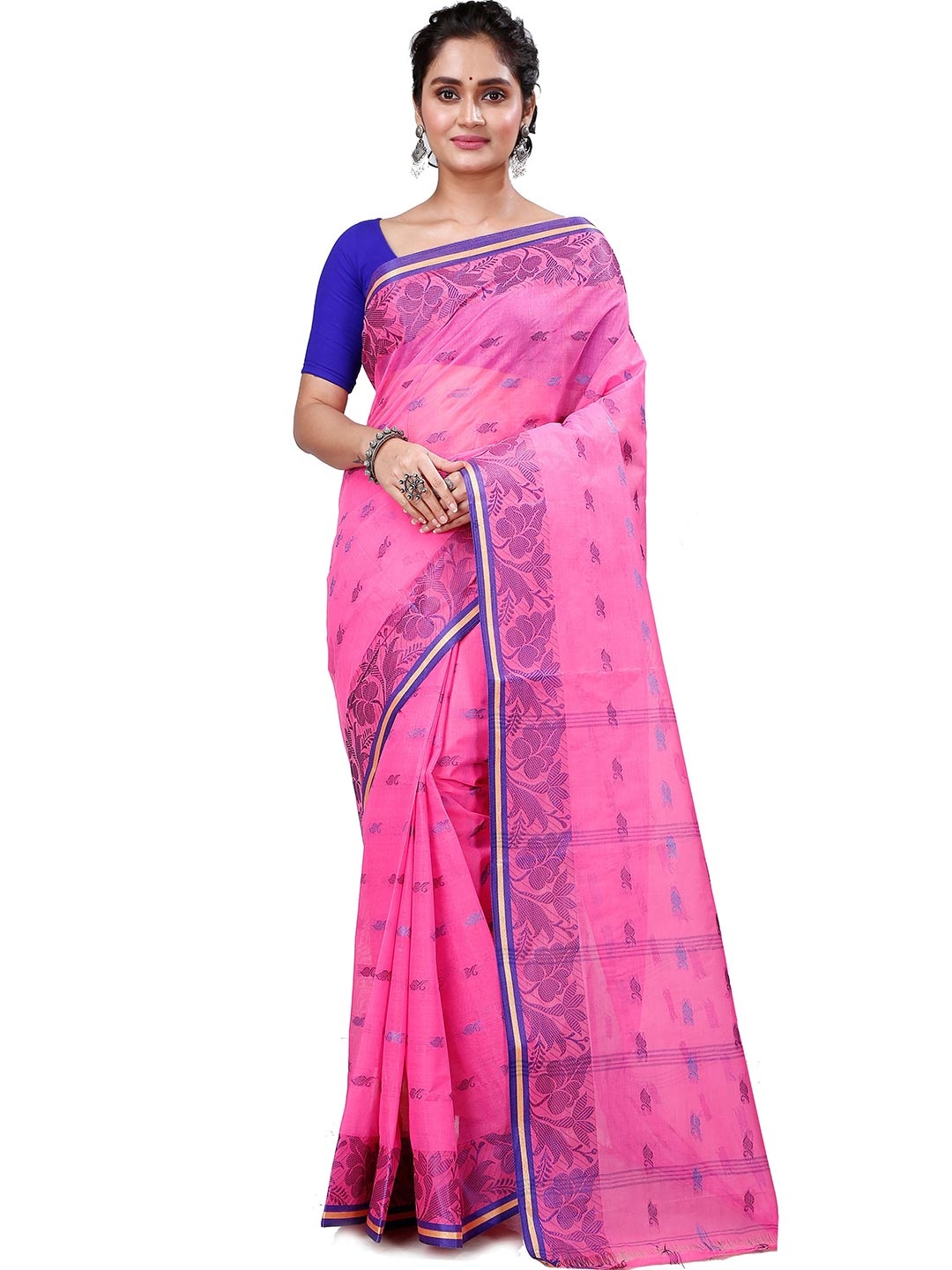 

DipDiya Ethnic Pure Cotton Taant Saree, Pink