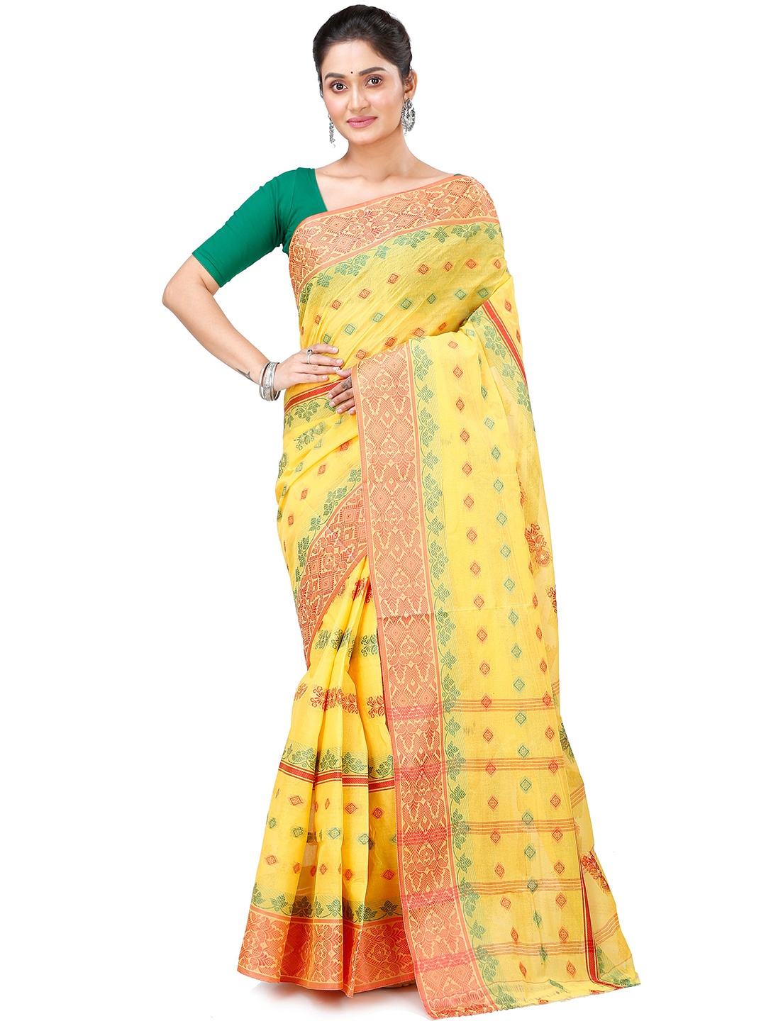 

DipDiya Ethnic Pure Cotton Taant Saree, Yellow