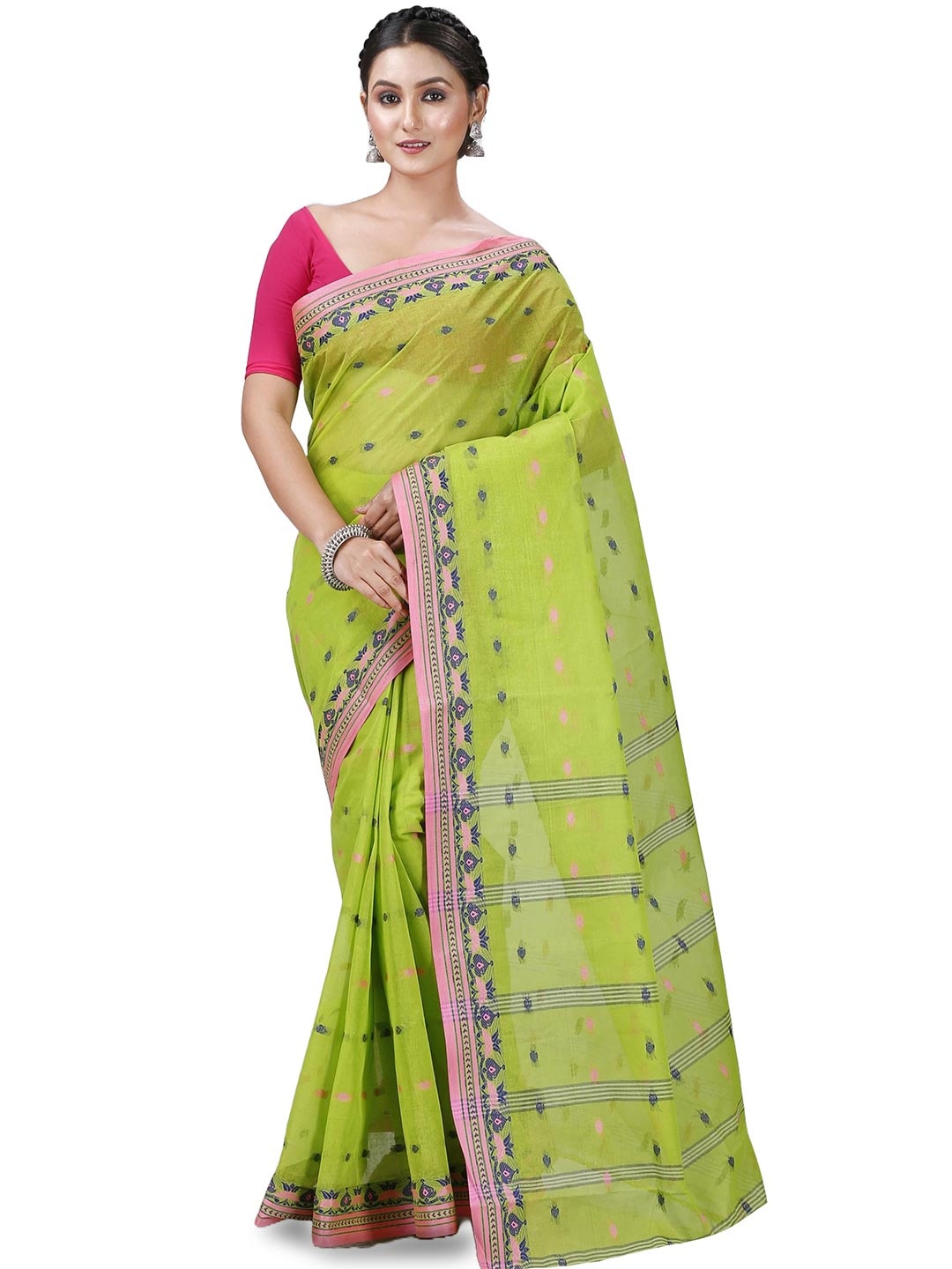

DipDiya Ethnic Pure Cotton Taant Saree, Green