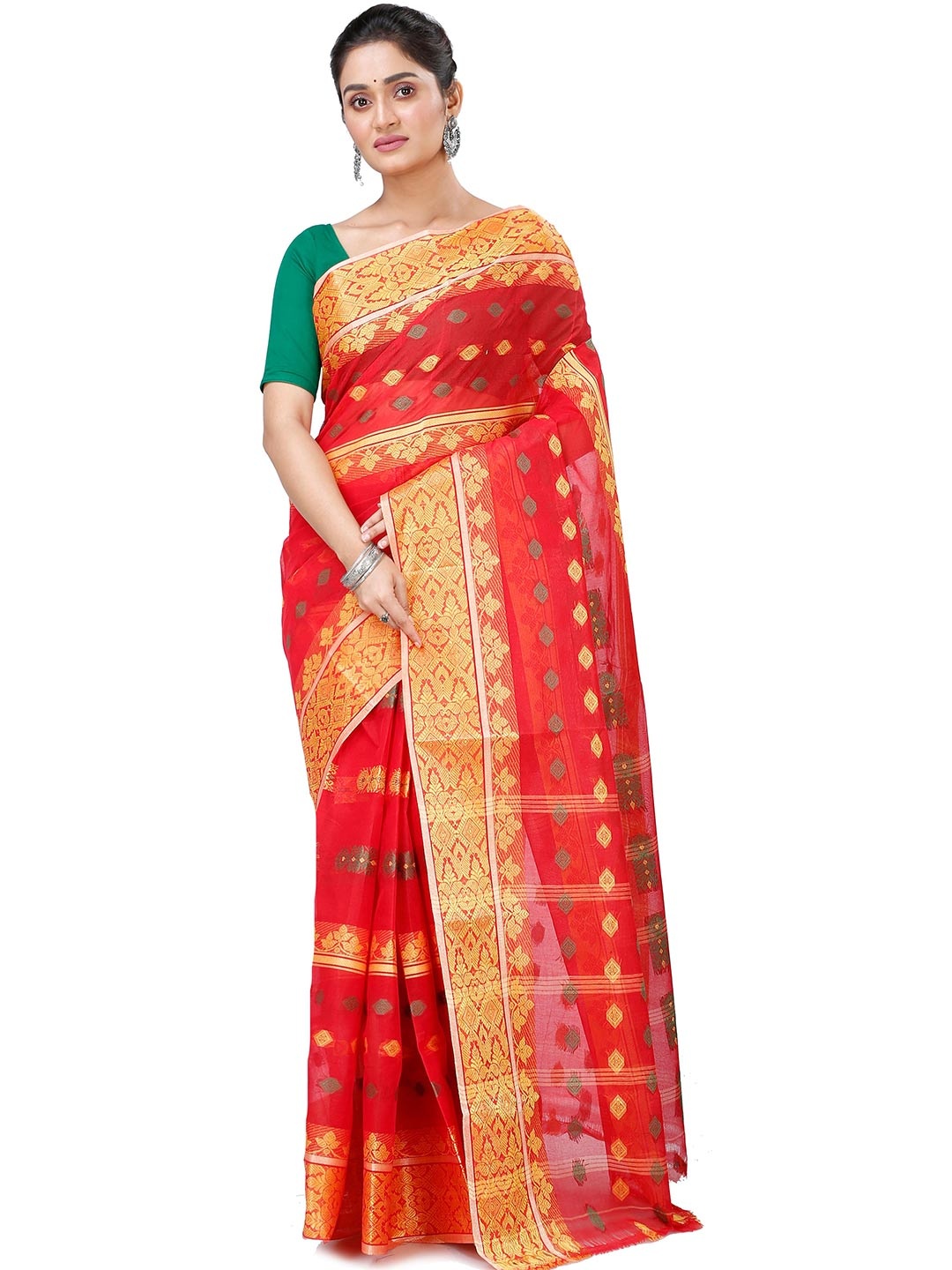 

DipDiya Ethnic Pure Cotton Taant Saree, Red