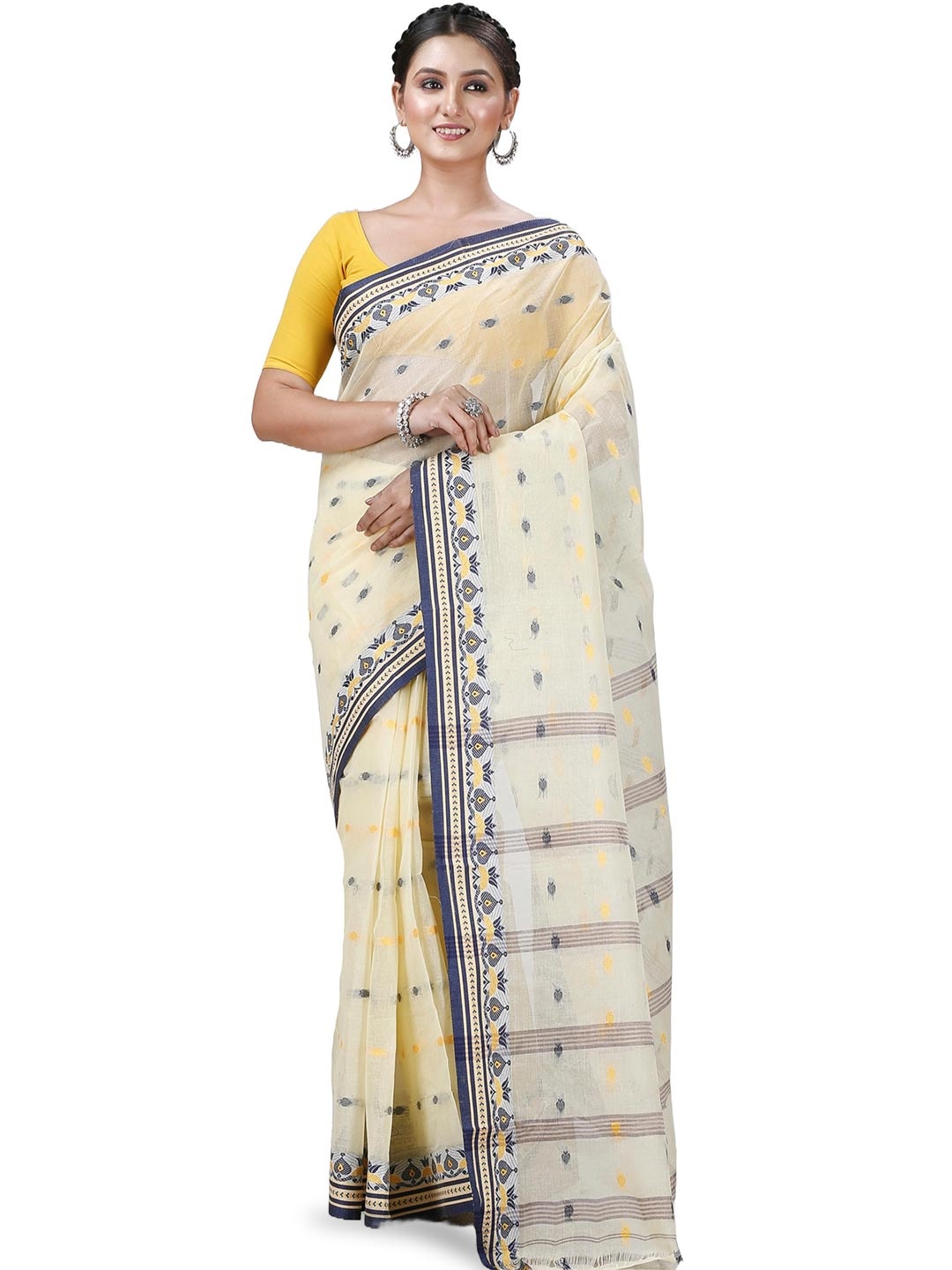 

DipDiya Ethnic Pure Cotton Taant Saree, Cream