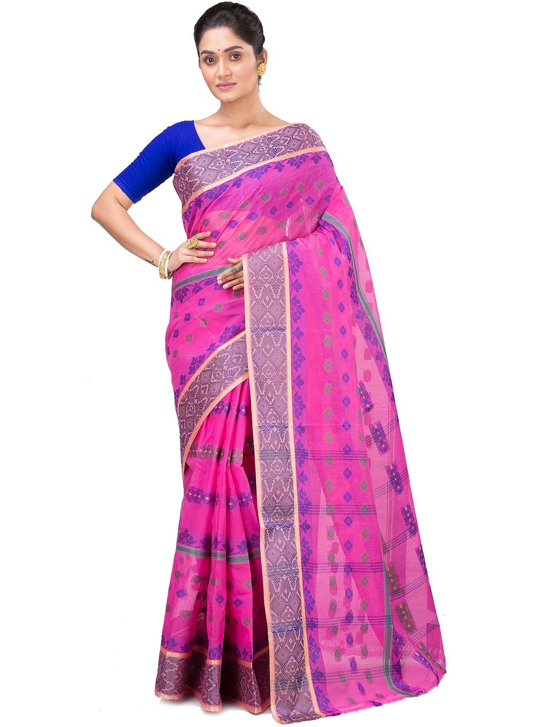 

DipDiya Ethnic Pure Cotton Taant Saree, Pink