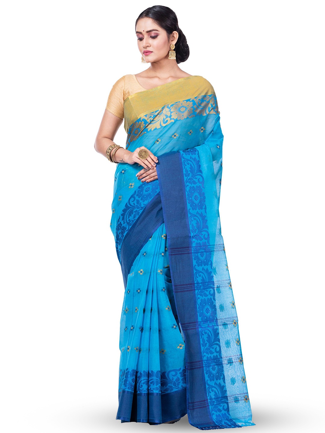 

DipDiya Ethnic Pure Cotton Taant Saree, Blue