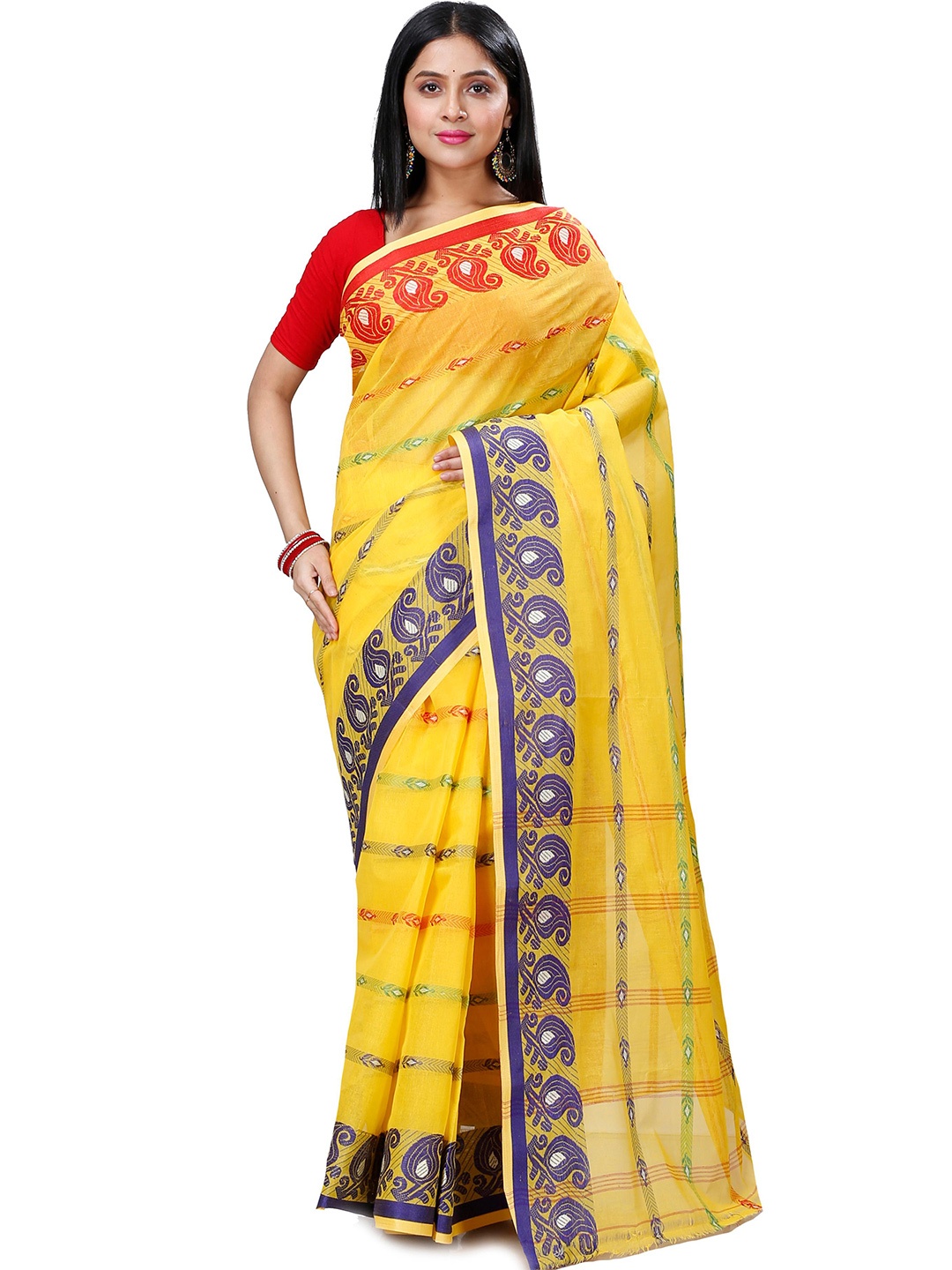 

DipDiya Ethnic Pure Cotton Taant Saree, Yellow