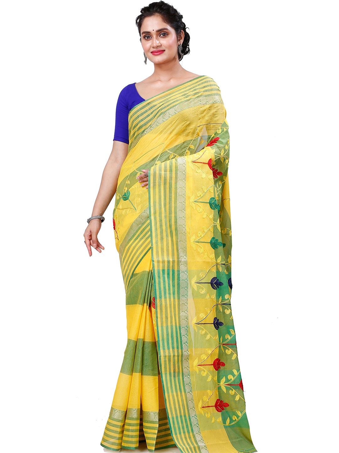 

DipDiya Ethnic Pure Cotton Taant Saree, Yellow