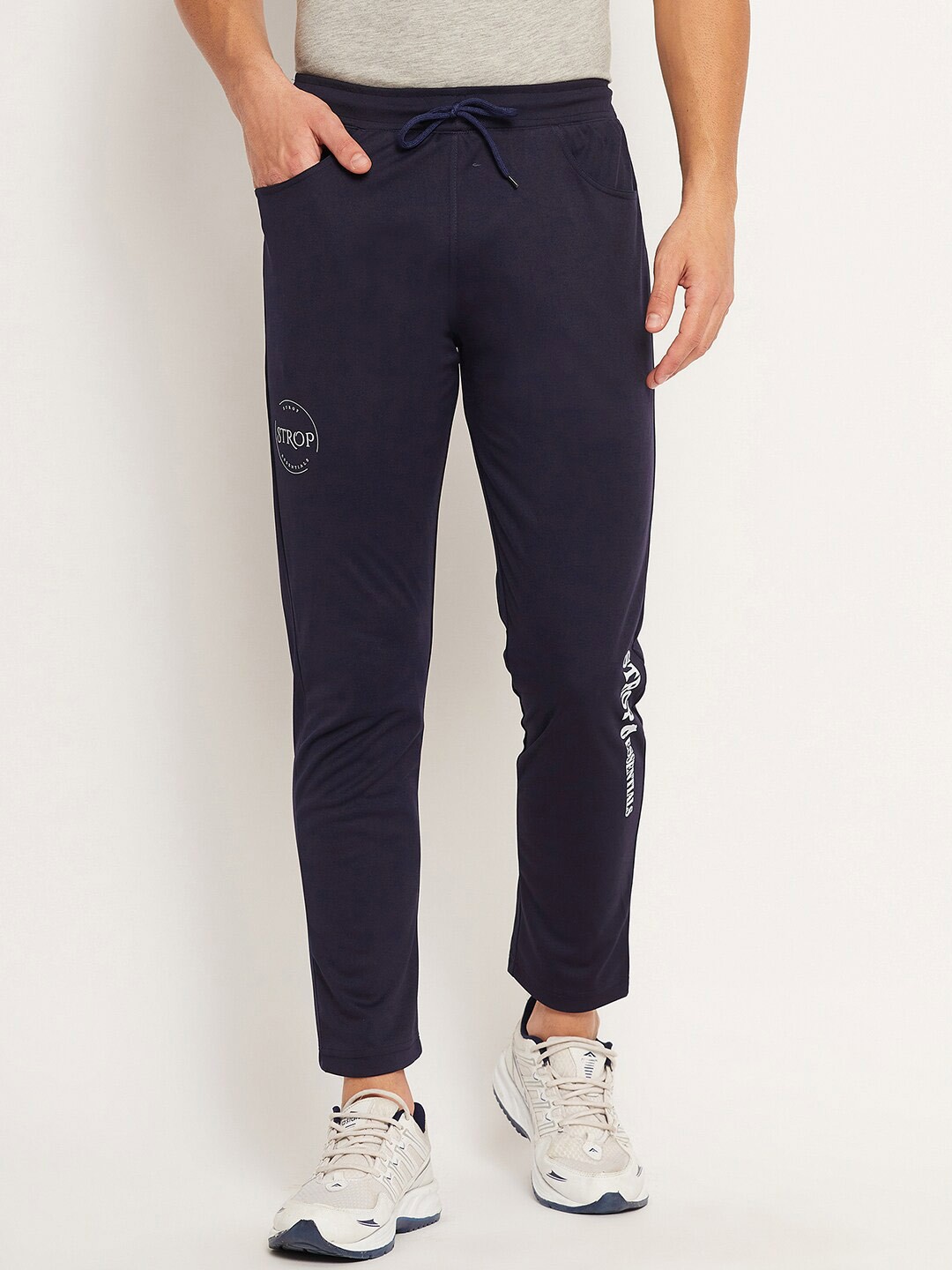 

STROP Men Slim-Fit Mid-Rise Track Pants, Navy blue