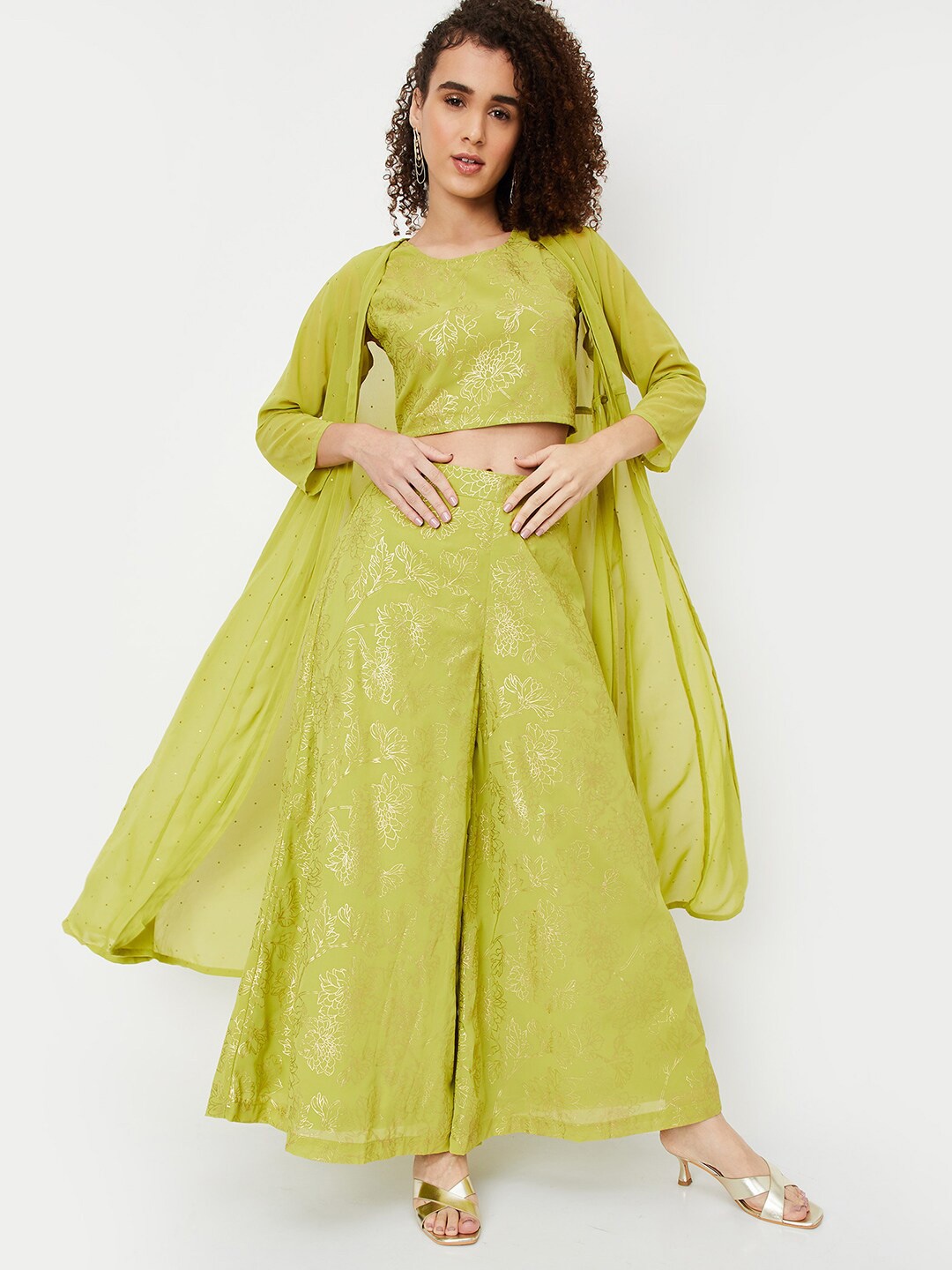 

max Ethnic Motifs Printed Top with Palazzos, Green