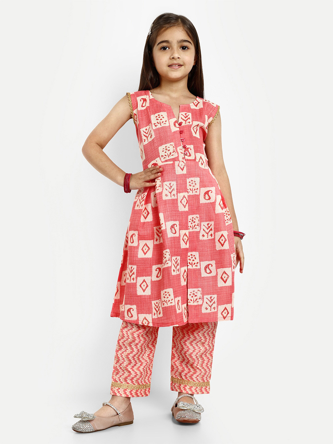 

BAESD Girls Ethnic Motifs Printed A Line Kurta with Salwar, Pink