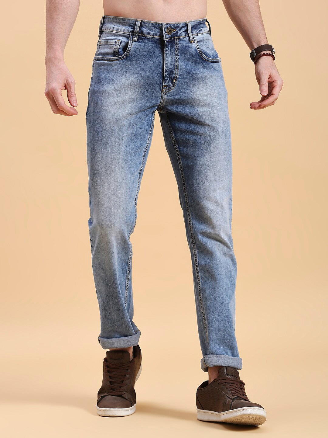 

The Roadster Lifestyle Co. Men Blue Comfort Slim Fit Mid-Rise Heavy Fade Stretchable Jeans