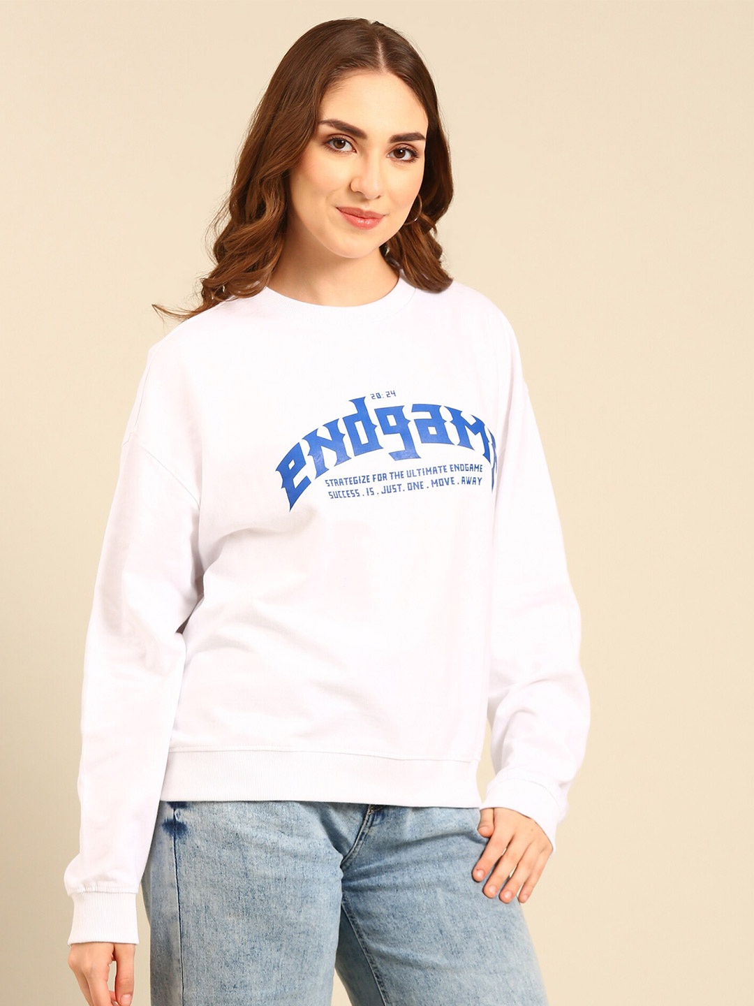 

recast Typography Printed Oversized Pure Cotton Pullover Sweatshirt, White