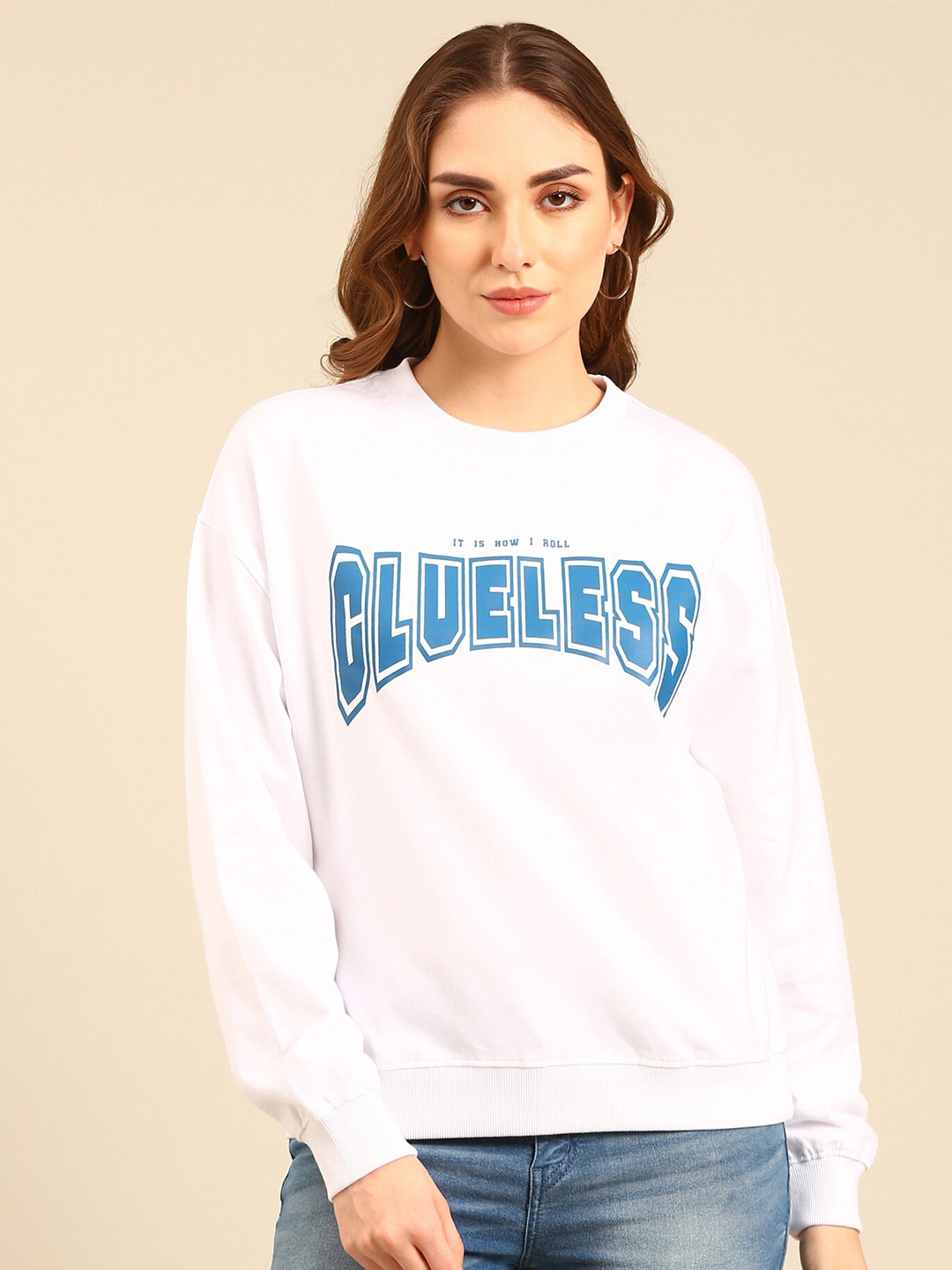 

recast Typography Printed Oversized Pure Cotton Pullover Sweatshirt, White