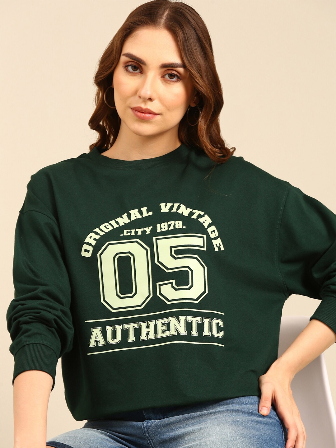 

recast Typography Printed Oversized Pure Cotton Pullover Sweatshirt, Green