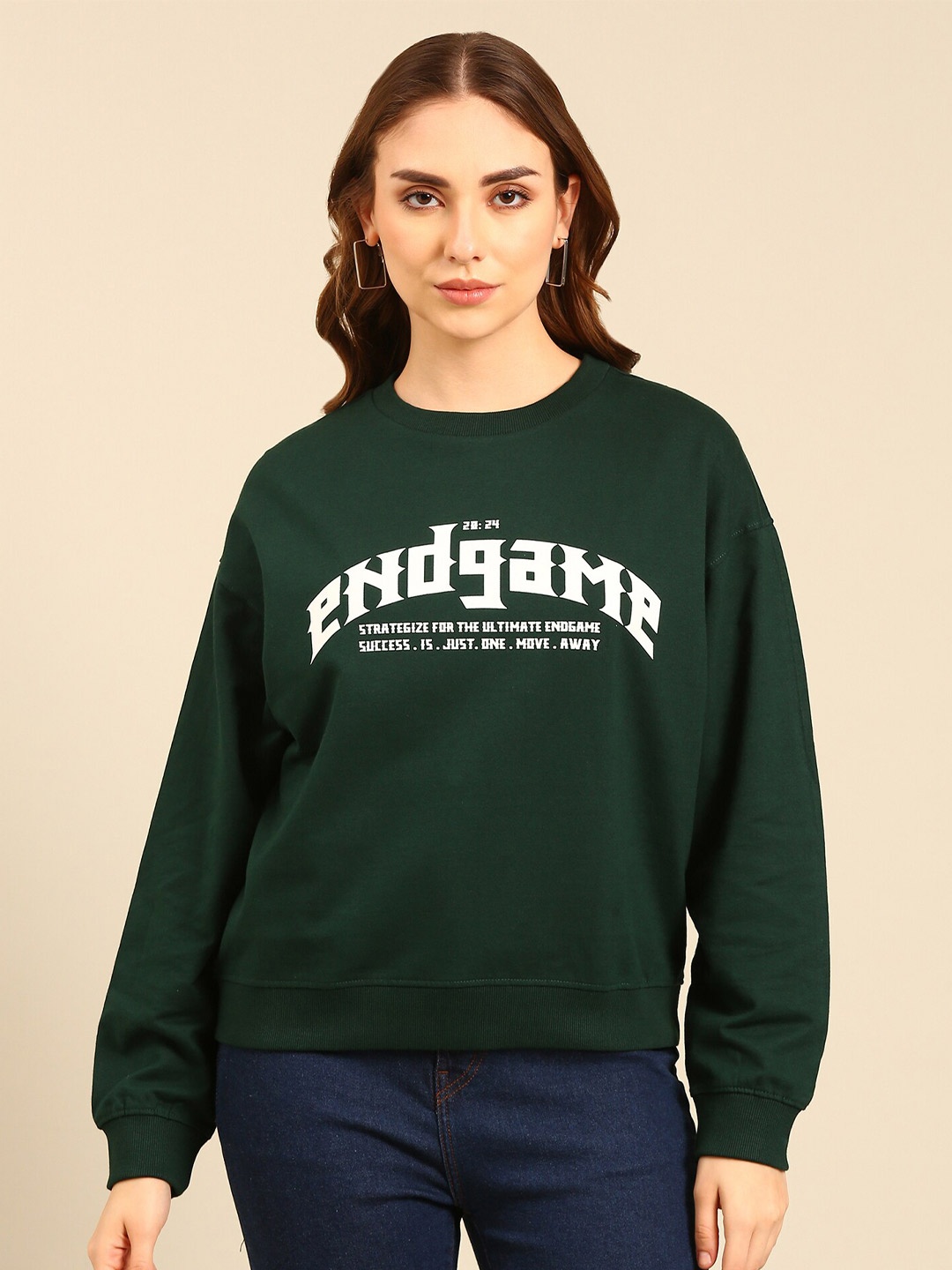 

recast Typography Printed Oversized Pure Cotton Pullover Sweatshirt, Green