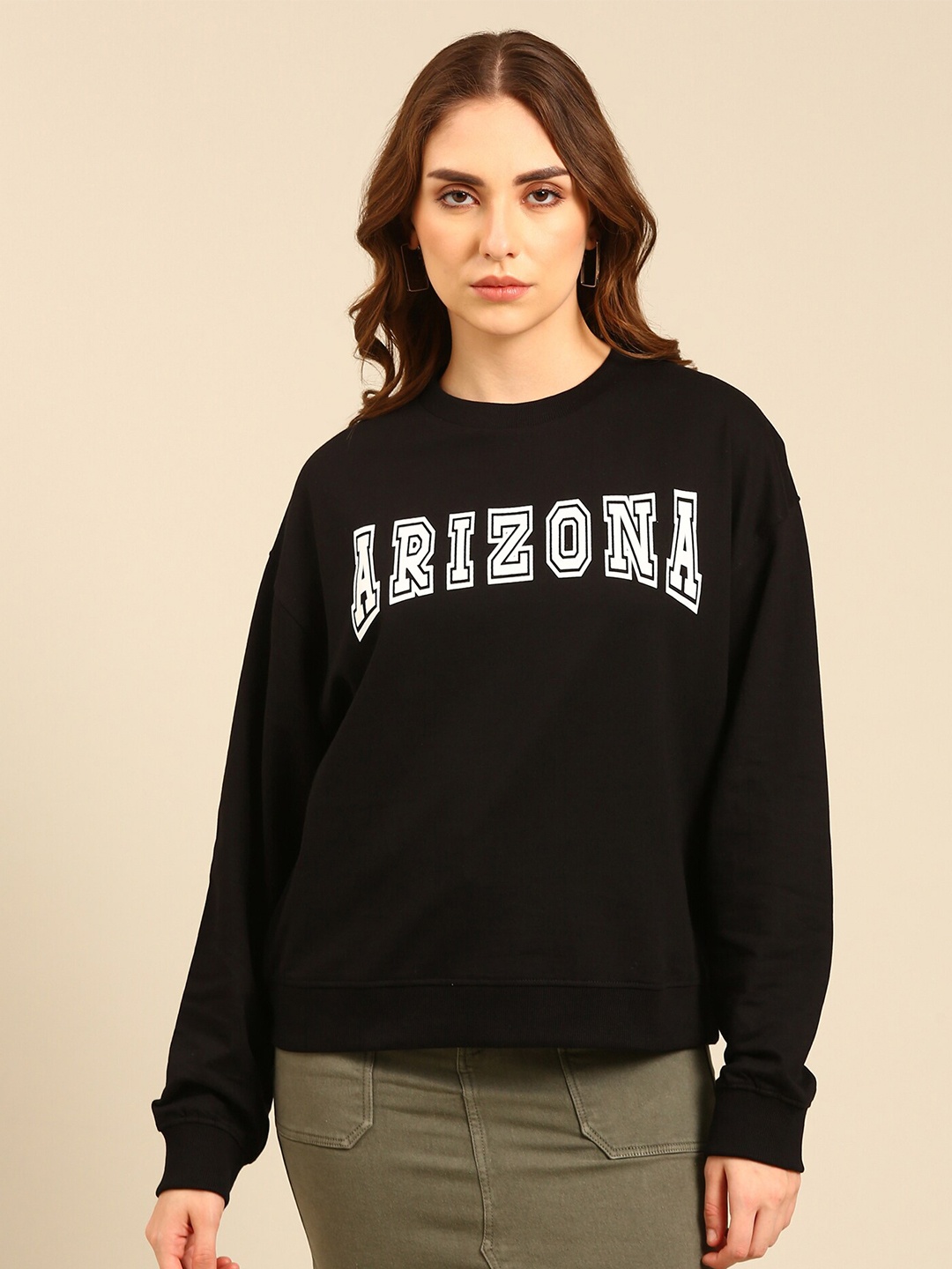 

recast Typography Printed Oversized Pure Cotton Pullover Sweatshirt, Black