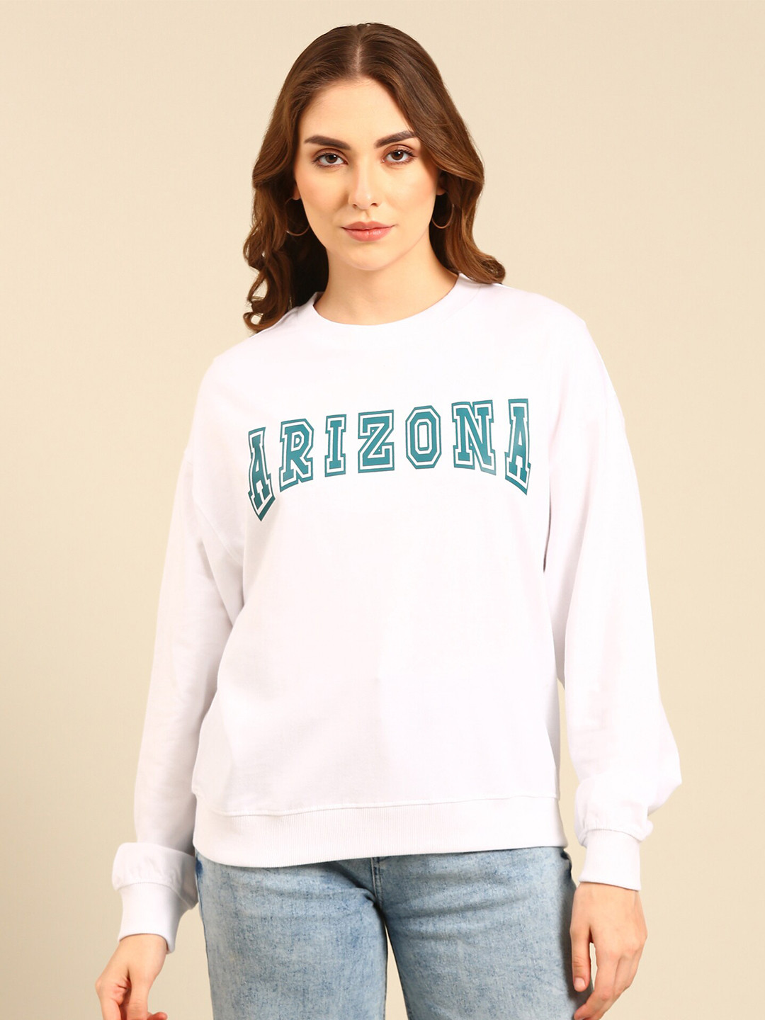 

recast Typography Printed Oversized Pure Cotton Pullover Sweatshirt, White
