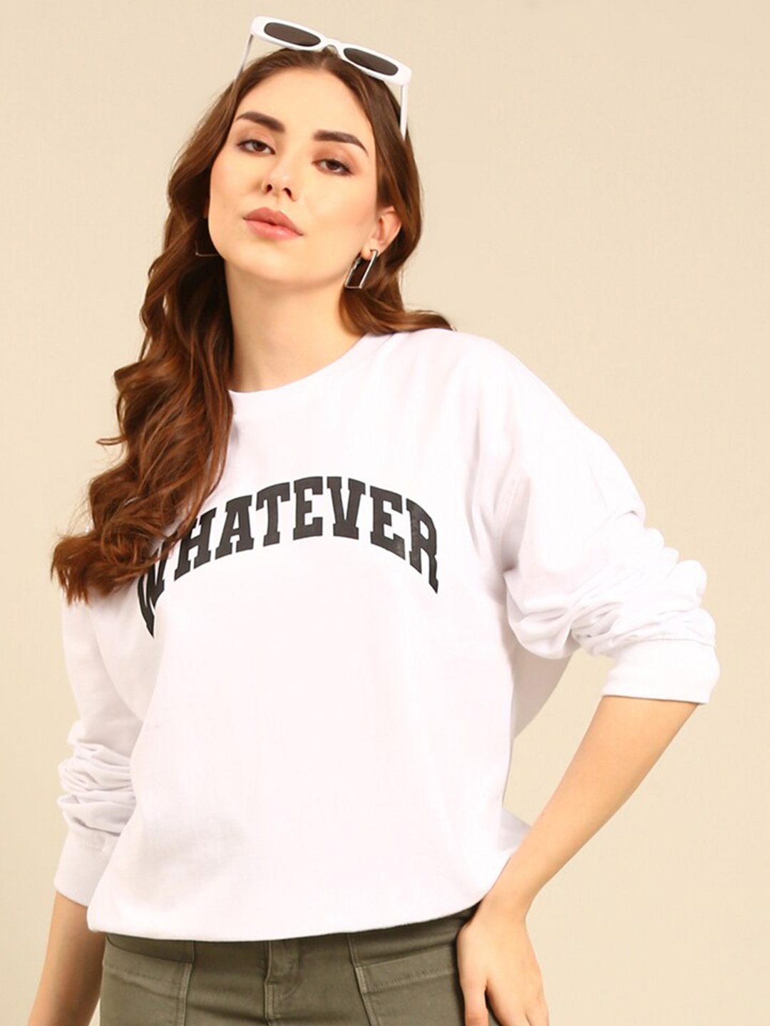 

recast Typography Printed Oversized Pure Cotton Pullover Sweatshirt, White