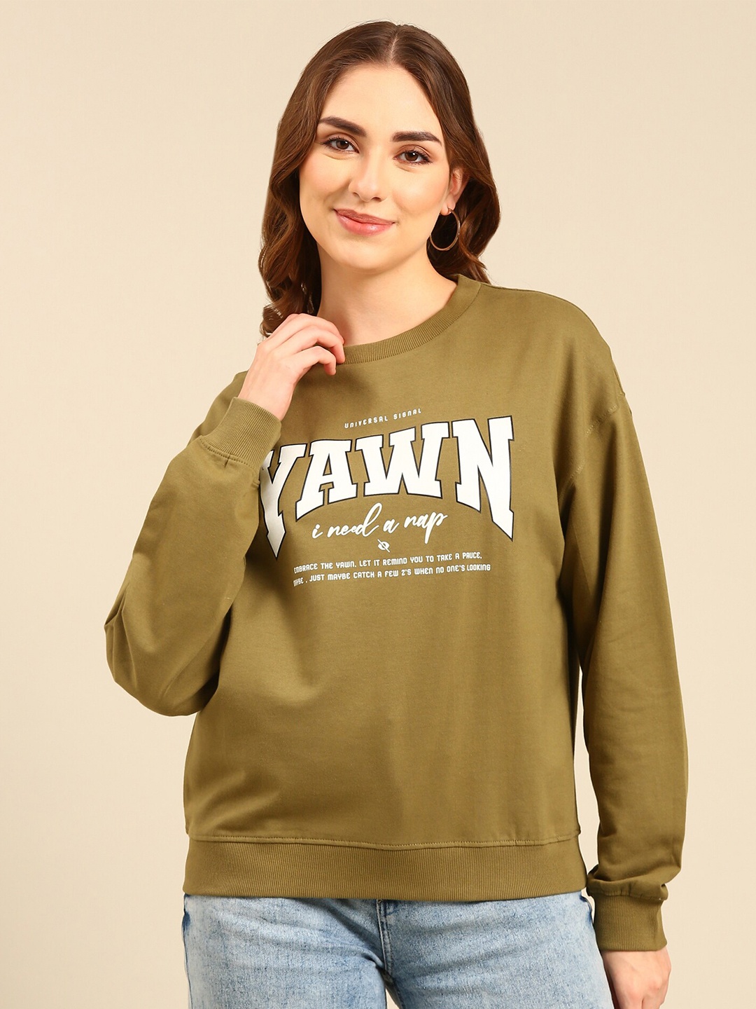 

recast Typography Printed Cotton Pullover, Olive