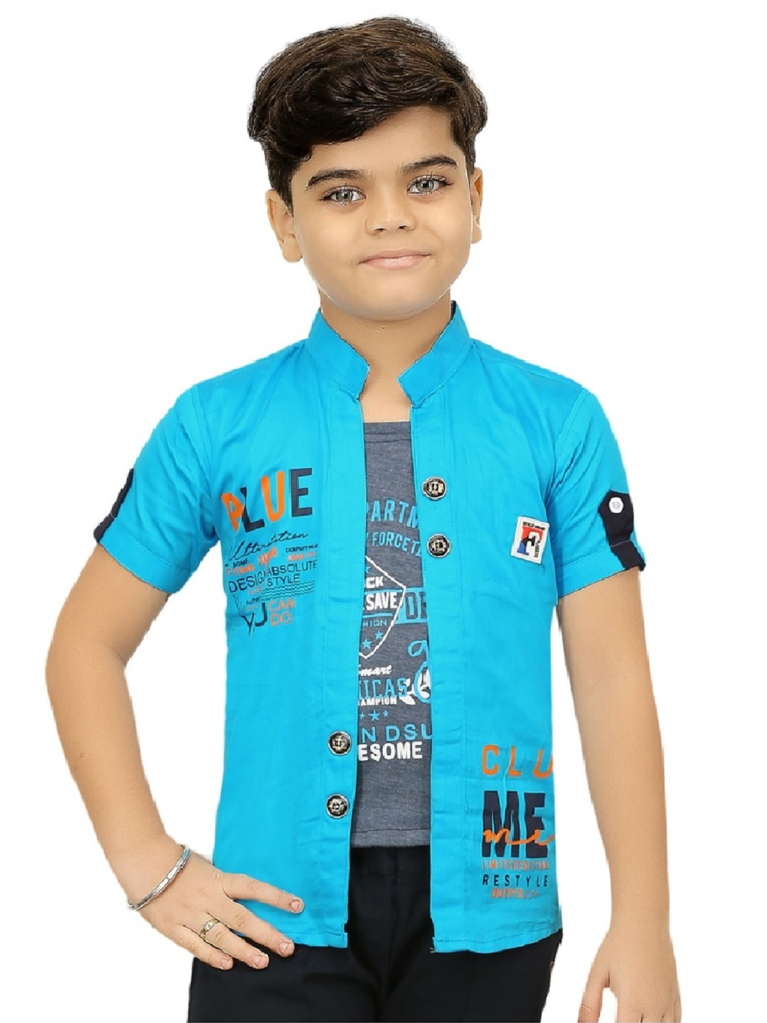 

BAESD Boys Typography Printed Lightweight Open Front Jacket With Attached T-Shirt, Blue