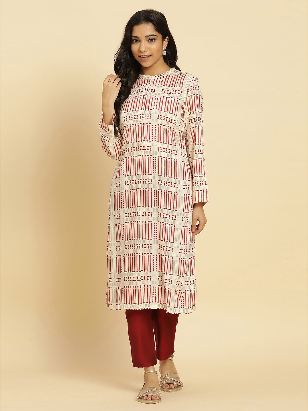 

W Geometric Printed Straight Kurta, White
