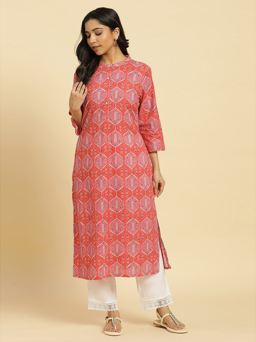 

W Straight Cotton Kurta, Red