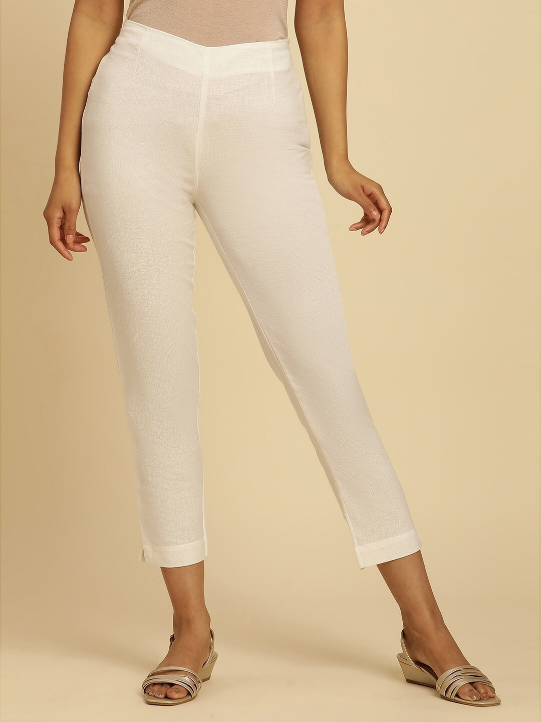 

W Women White Slim Fit Cropped Ethnic Trouser