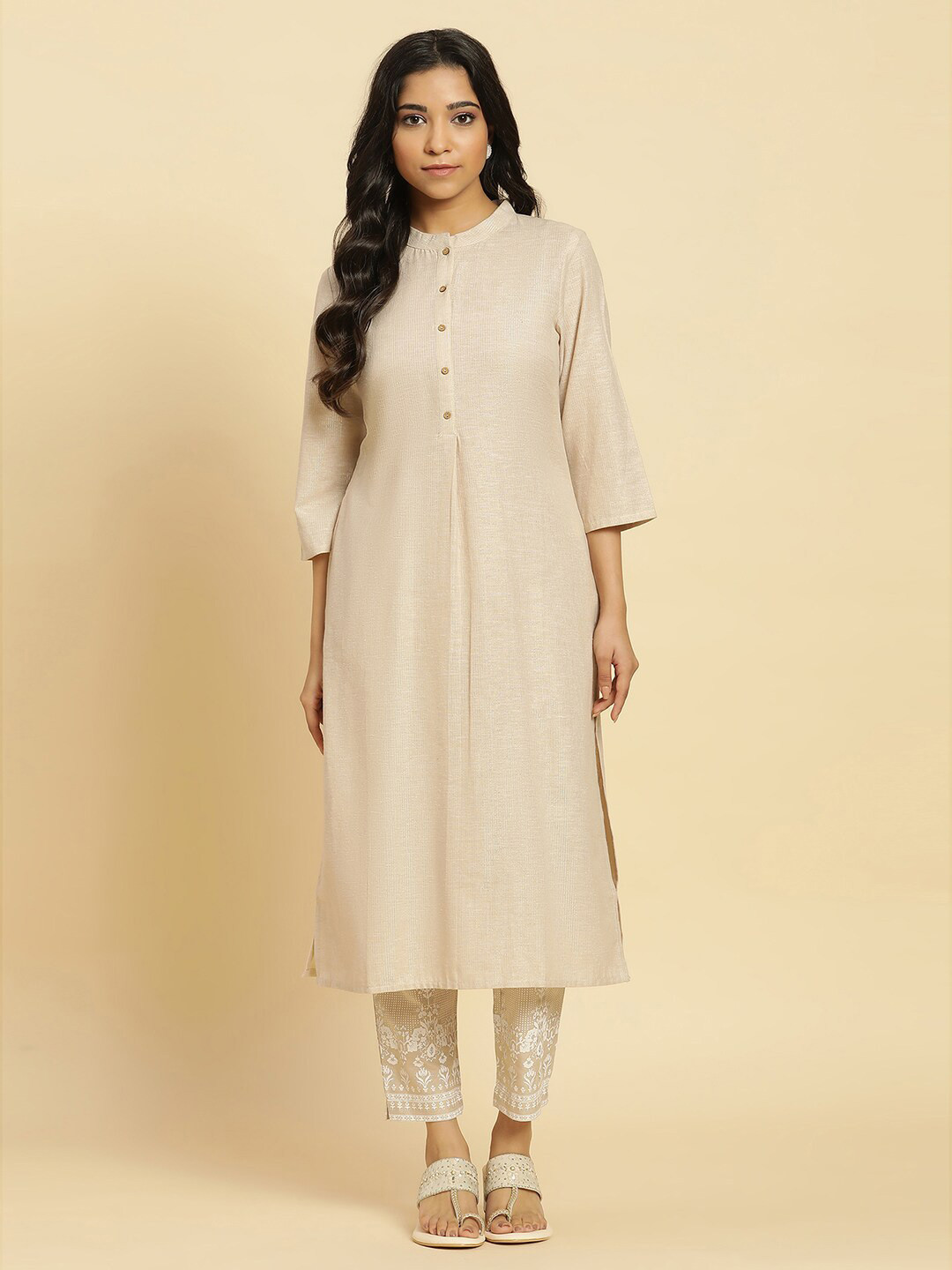

W Striped Straight Kurta with Trouser, Beige