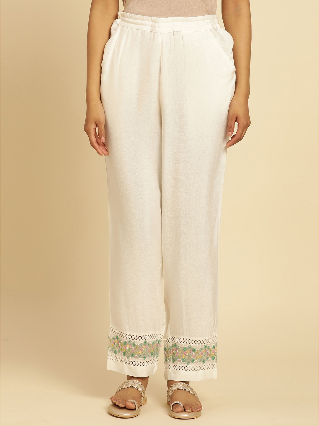 

W Women Off White Straight Fit Ethnic Trouser