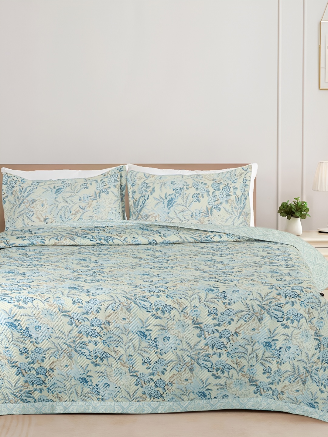 

bsb home Teal & Cream Floral Cotton Double King Superfine Bedding Set