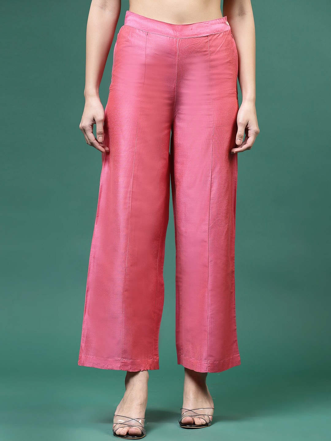 

Sangria Mid-Rise Zip-Up Straight Palazzo, Peach