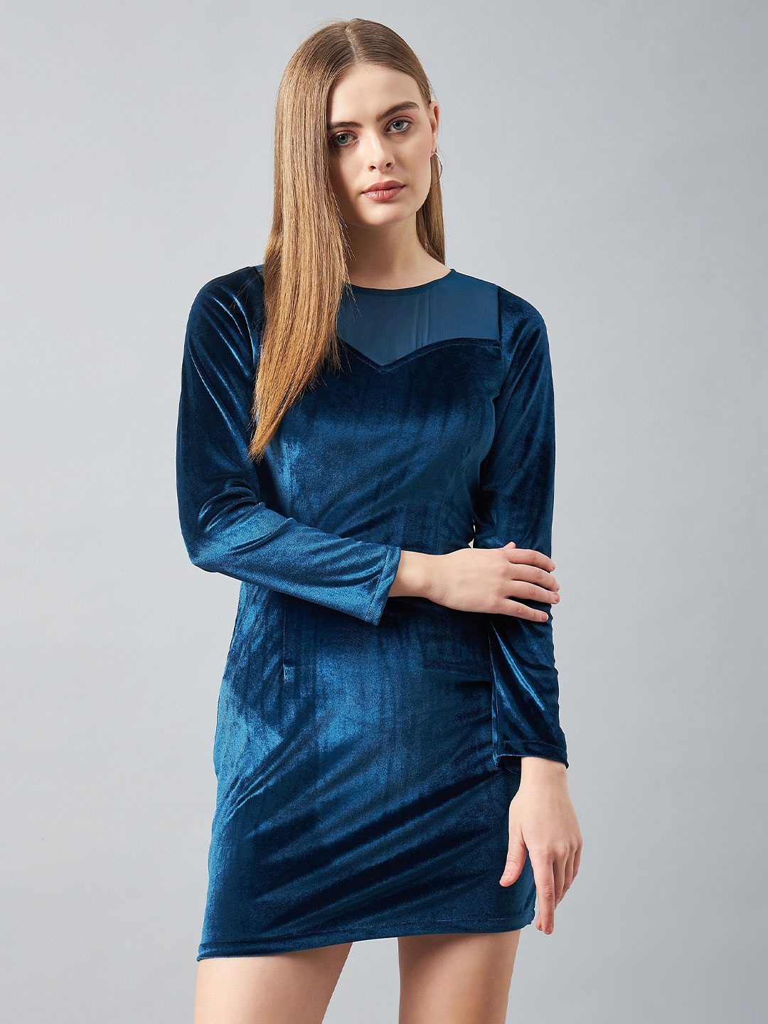 

DELAN Sweetheart Neck Velvet Sheath Mini Dress, Blue