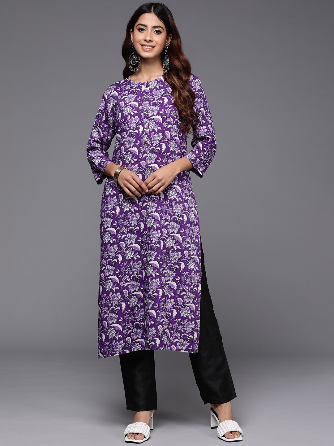 

Indo Era Floral Printed Kurta, Purple