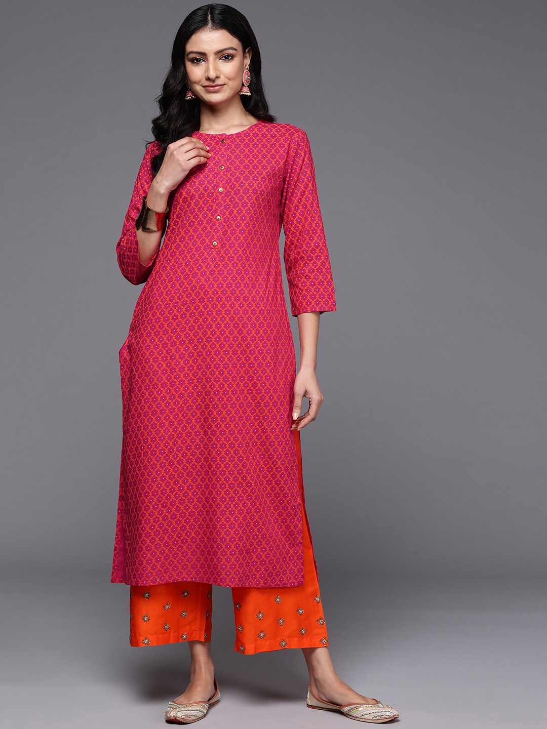 

Indo Era Geometric Printed Kurta, Pink